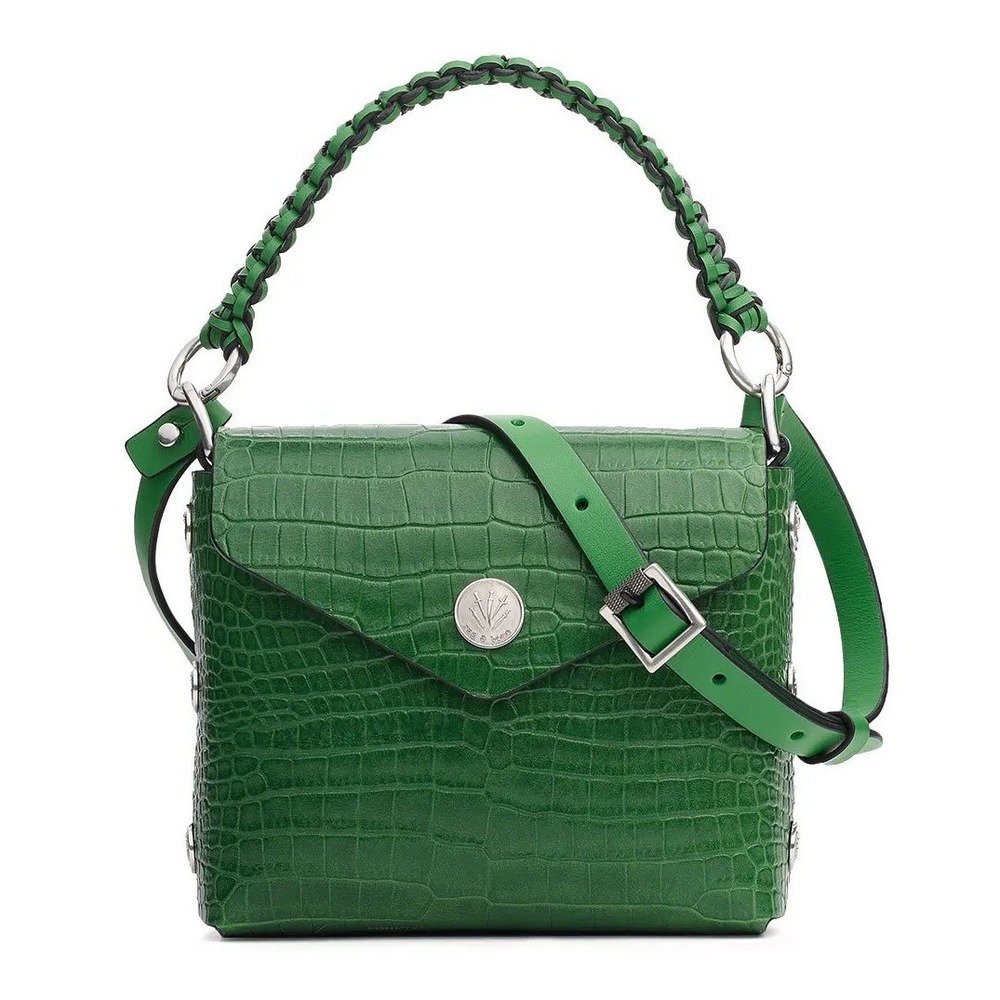 Rag & Bone Micro Atlas Crossbody Bag Green Croc Embossed Leather One Size
